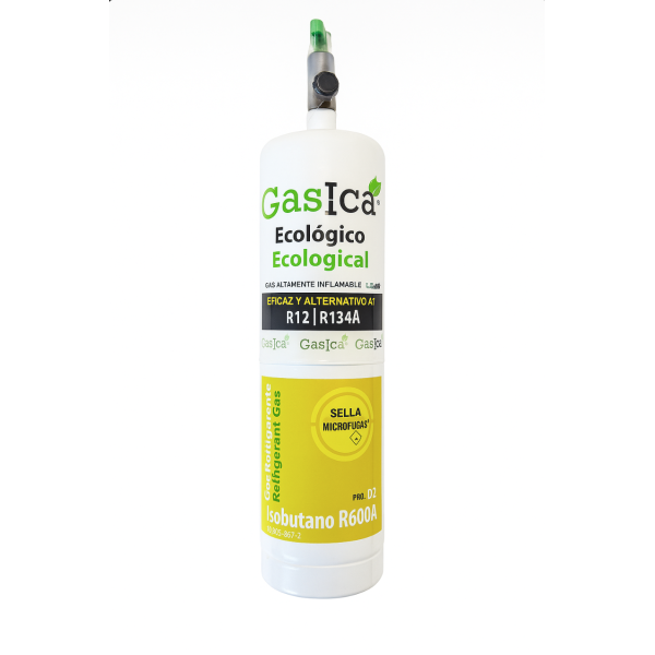 Gasica D2 PRO 400g | Sustituto R134a R12 | Sella Fugas y Trazador Verde | Gas Ecológico HC | Incluye Válvula 1/4 SAE