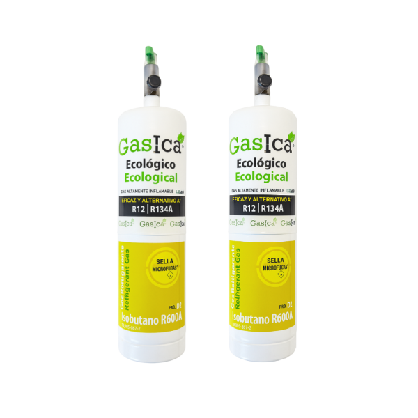 Pack 2 Gasica D2 PRO 400g | Sustituto R134a R12 | Incluye Válvulas de Servicio | Refrigerante Orgánico Profesional 800g