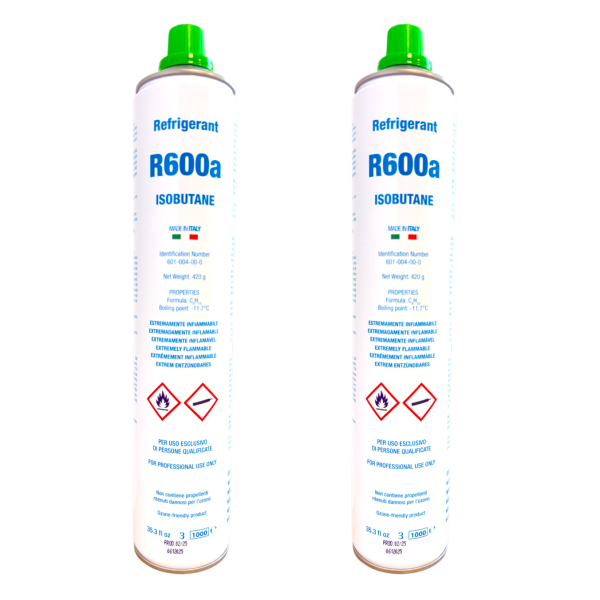 Pack 2 Gas R600a Isobutano 420g | Rosca 7/16" | Refrigerante Ecológico para Frigoríficos y Congeladores | 840g Total