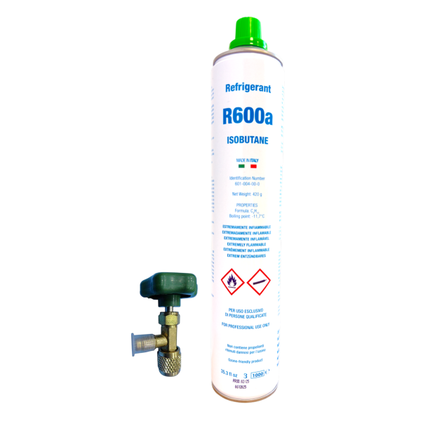 ENVASE GAS R600 ISOBUTANO REFRIGERANTE 420gr + VALVULA INCLU