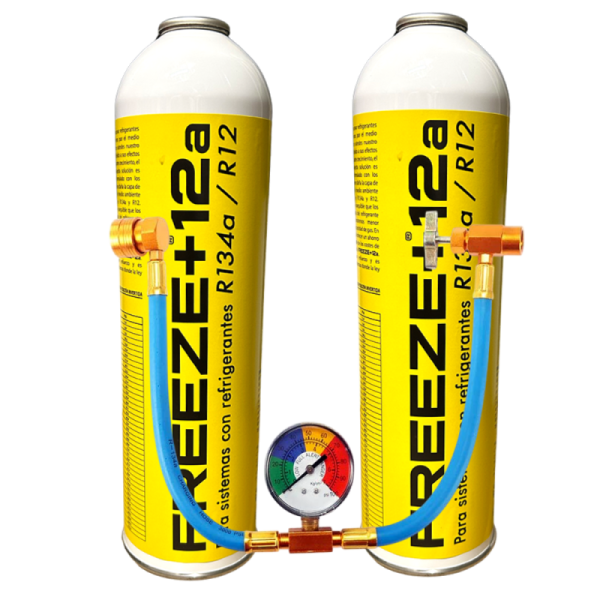 Pack 2 Gas Freeze +12A 420g | Sustituto R134a R12 | Incluye Manómetro y Conexiones | Refrigerante Orgánico Alta Eficiencia