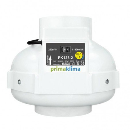 Extractor PrimaKlima 125mm (220/400 m³/h) | Ventilador de Conducto Silencioso con Motor Ebmpapst y Cable Incluido