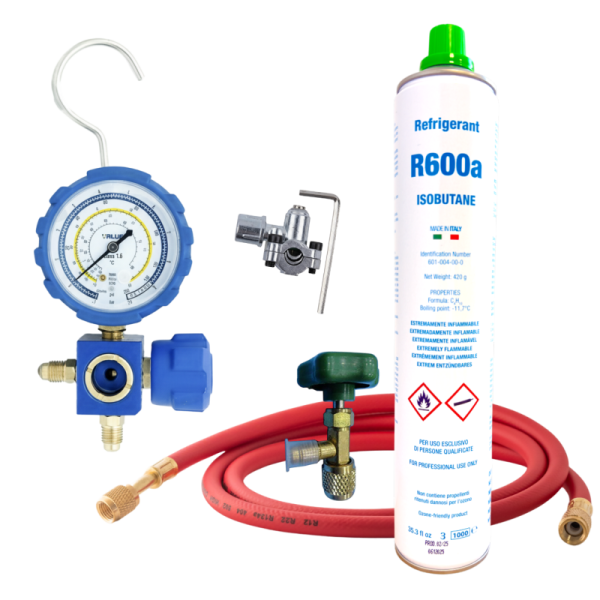 Kit recarga gas refrigerante R600a isobutano 420 g | Incluye