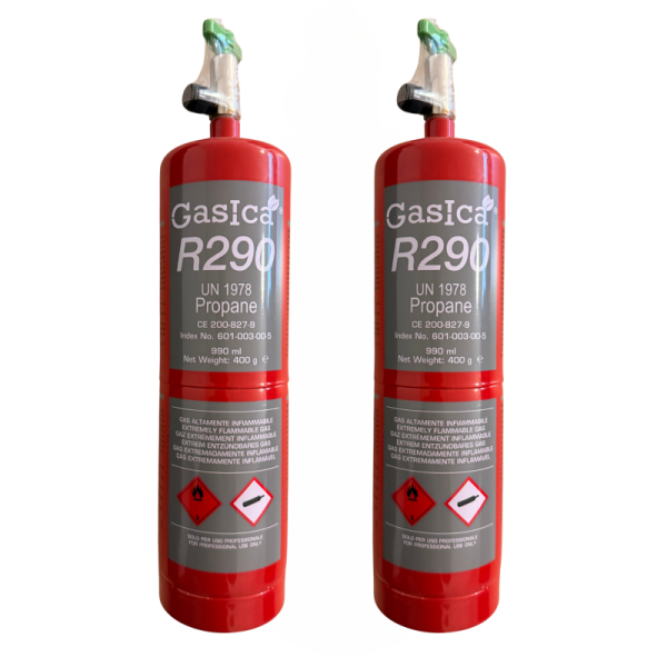 Pack 2 R290 Propano Alta Pureza 800g | Sustituto Ecológico Alta Eficiencia | Ideal para HVAC, Bombas de Calor y Refrigeración
