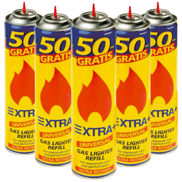 Recarga Universal de Gas EXTRA+ 300ml (250ml + 50ml Gratis) | Incluye 5 Adaptadores para Todo Tipo de Encendedores