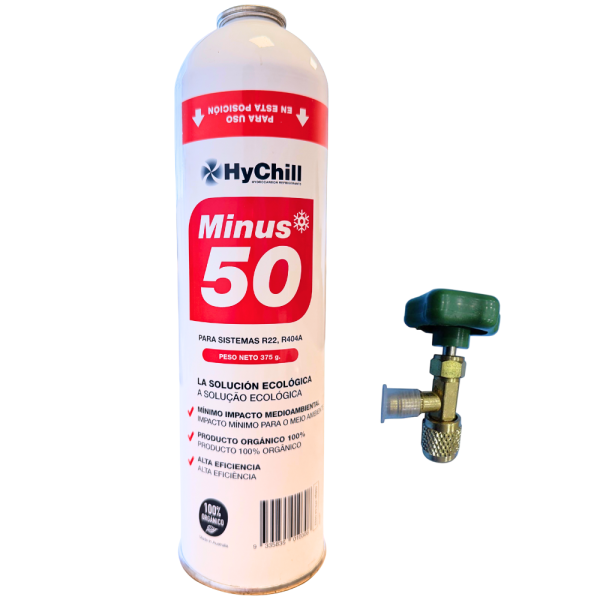ENVASE GAS ORGÁNICO ECOLÓGICO HYCHILL MINUS 50 SUSTITUTO R22 R404 R407 R502 VALVULA INCLUIDA