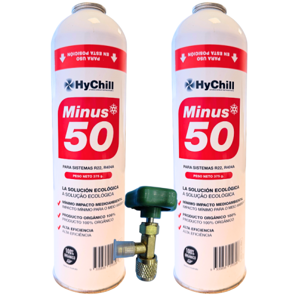 Pack 2 HYCHILL Minus 50 375g | Sustituto Orgánico R22 R404 R407C R502 | Alta Eficiencia para Frío Industrial y Comercial