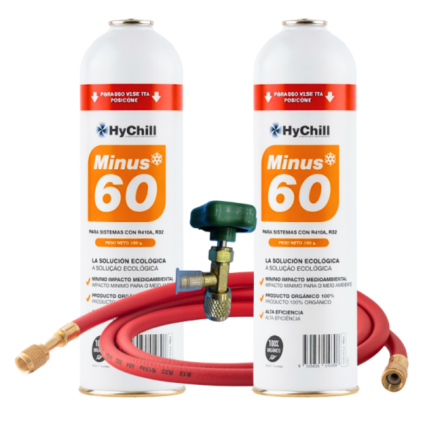 Pack 2 Minus 60 350g | Sustituto Orgánico R410A R32 | Kit con Llave y Manguera | Gas Ecológico para Climatización