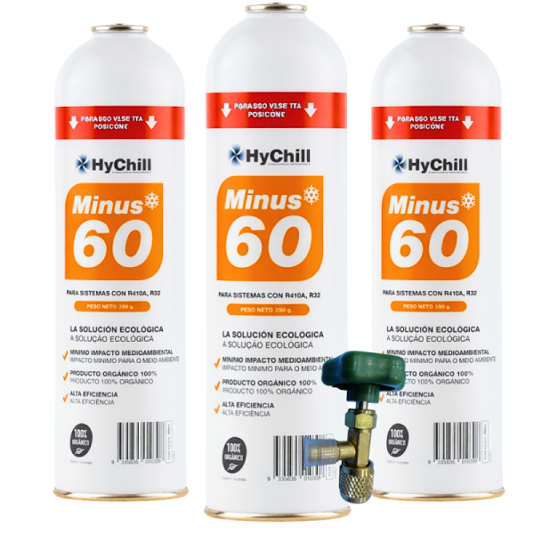 3 Envase + Llave Minus 60 Compatible R410 y R32 Refrigerante Orgánico 995 ml 350 g Uso Profesional Climatización Refrigeración