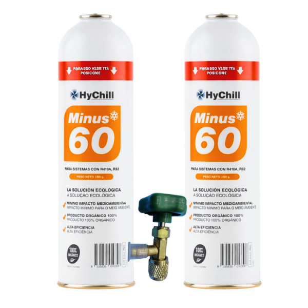 Pack 2 Minus 60 350g | Sustituto Orgánico R410A R32 | Incluye Llave de Servicio | Gas Ecológico para Climatización