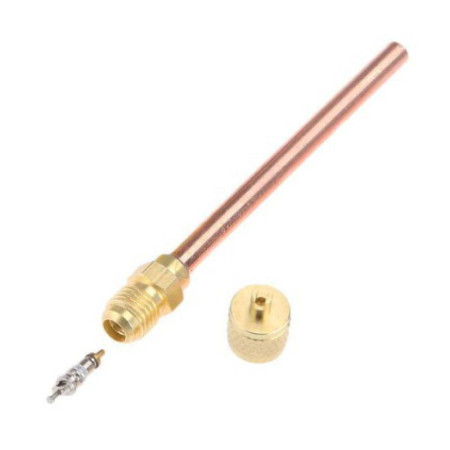 Válvula de Carga con Obús y Tubo 1/4" (6 mm) | Longitud 100 mm - Para Soldar (Refrigeración/HVAC)