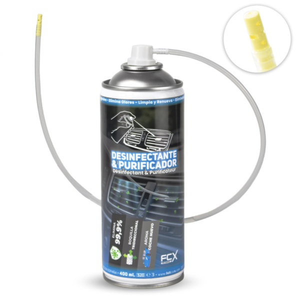 Desinfectante Purificador AC Coche nuevo 400ml | Sistema "One Shot" | Eliminación de Olores y Bacterias