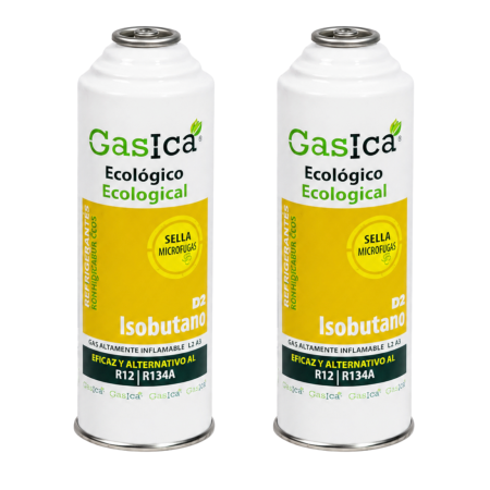 2 envases GasIca Ecológico, Kit de 2 Botellas Refrigerantes con Detector de Fugas, Compatible con R12/R134A, 226g cada envase