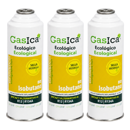 Pack 3 Gasica D2 226g | Sustituto R134a R12 | Sella Fugas y Trazador Verde | Gas Ecológico HC | Eficiencia Profesional