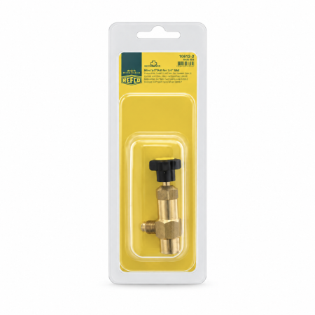 Válvula con Depresor REFCO | Hembra 7/16" a Macho 1/4" SAE | Para Gases Minus y Envases de R600 | Calidad Suiza