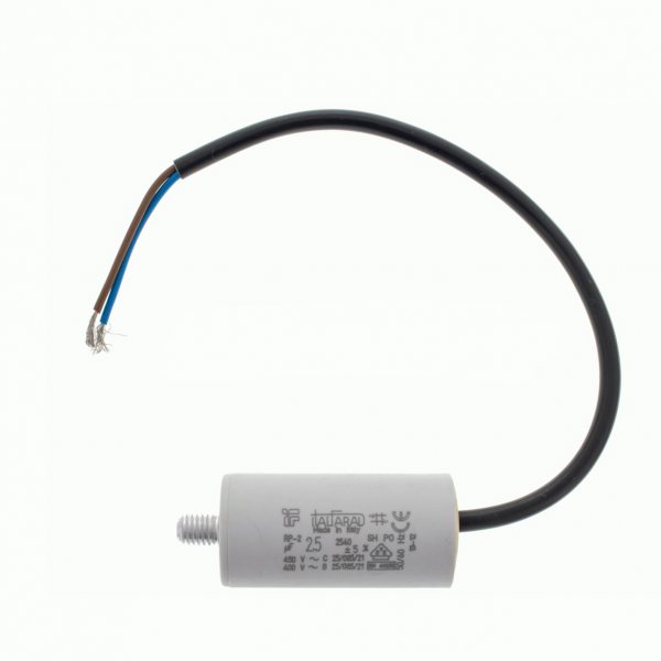 Condensador Trabajo Permanente 2,5 uF | 450V | con Cable Bipolar para Motor de Persiana y Bomba Sumergible