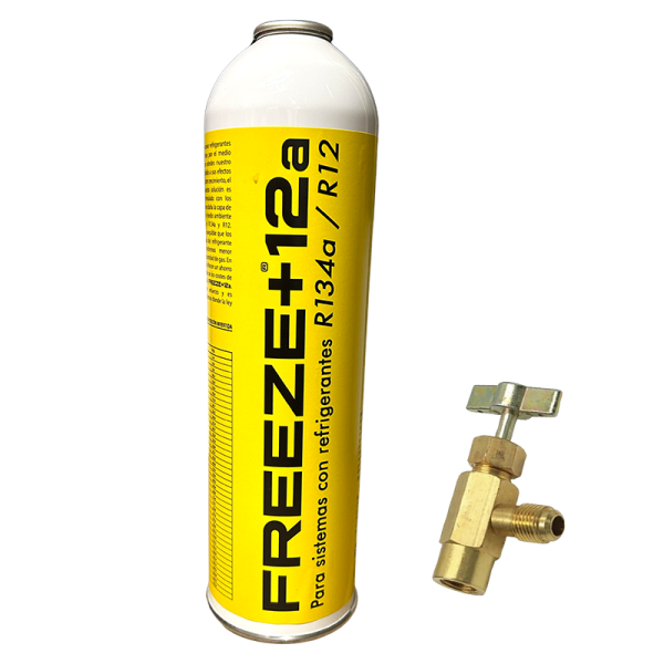 FREEZE +12A 420g | Sustituto Orgánico R134a R12 | Incluye Válvula de Servicio | Gas Ecológico de Alta Eficiencia