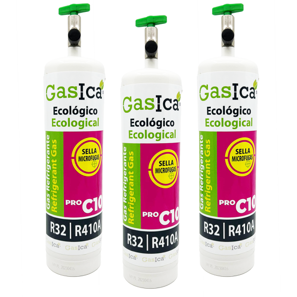Pack 3 GASICA C10 PRO 400g | Sustituto R410A R32 | Incluye Válvula | Gas Ecológico de Alta Eficiencia para Aire Acondicionado