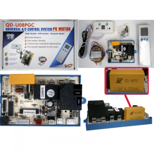 Placa Universal Aire Acondicionado QD-U08PGC | Control Motor PG Sin Escalones | Doble Sensor | Kit con Mando y Transformador