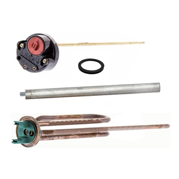 KIT REPARACIÓN TERMO ELECTRICO RESISTENCIA CURVA 1200W + ANODO MAGNESIO + JUNTA GOMA + TERMOSTATO VARILLA 270mm