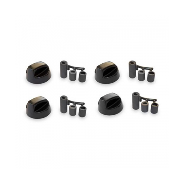 Juego 4 Mandos Universales para Cocina y Encimera | Color Negro | Adaptadores Multimarca | Repuesto Estándar de Gas